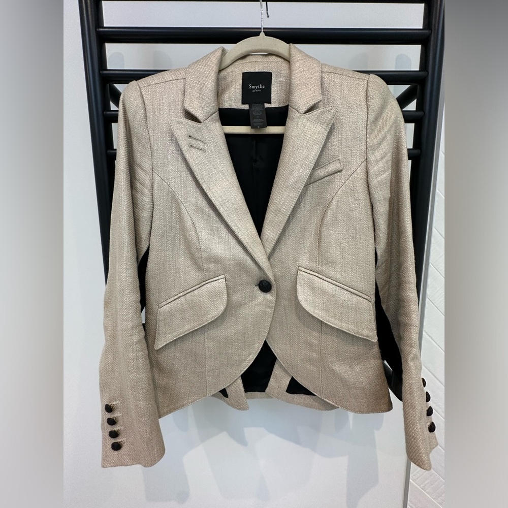 Smythe Beige Tweed One-Button Blazer
